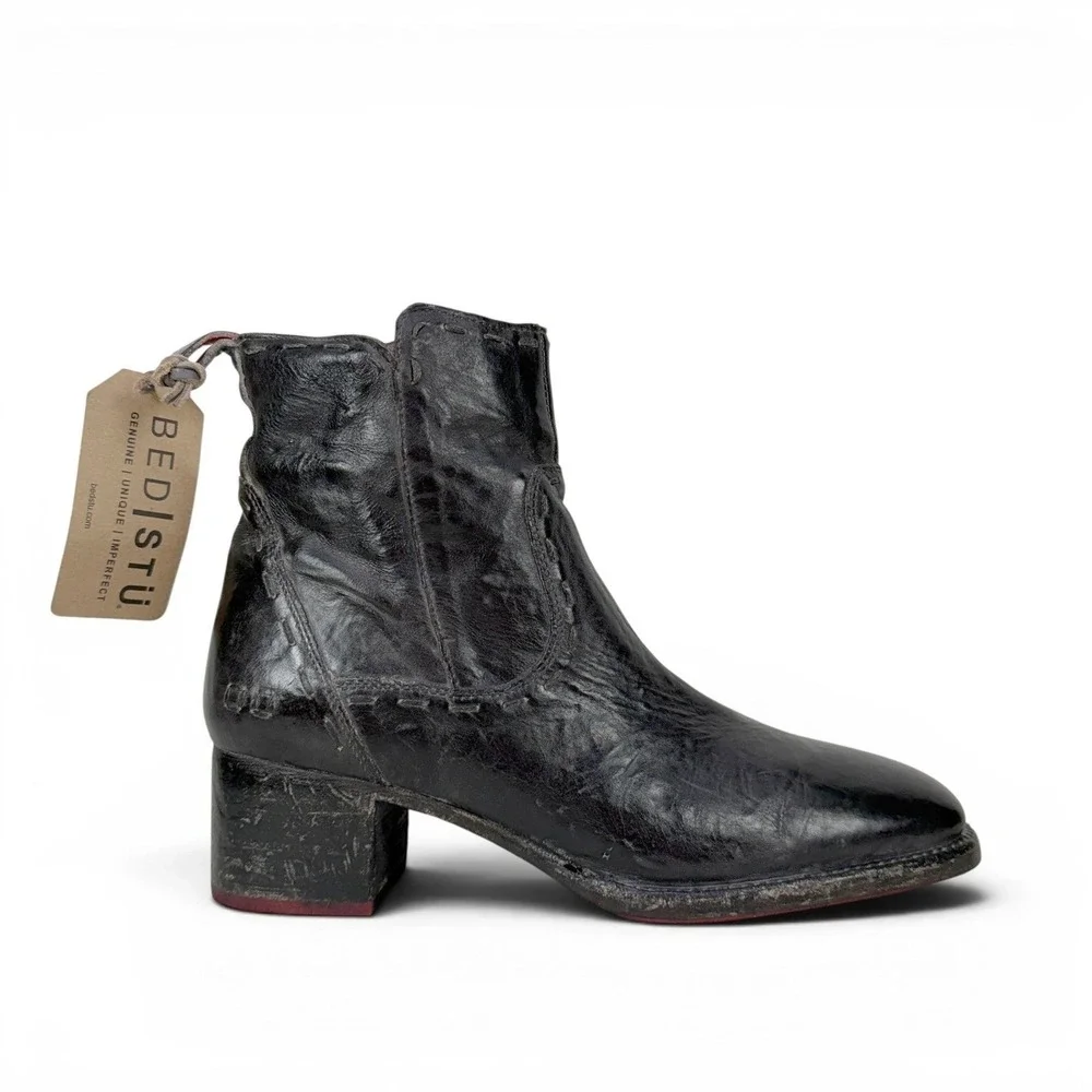 Bed Stu Merryli Black Rustic Leather Square Toe Ankle Boots Womens 10